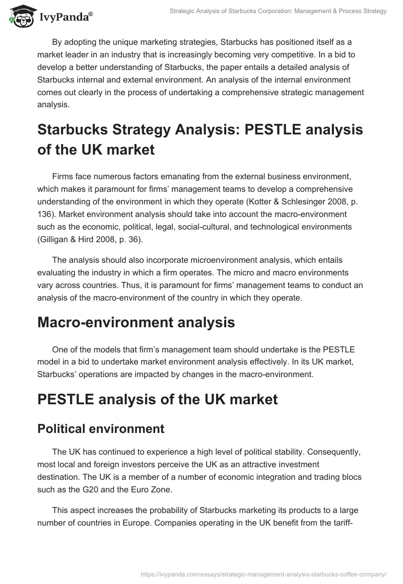 Strategic Analysis of Starbucks Corporation: Management & Process Strategy. Page 2