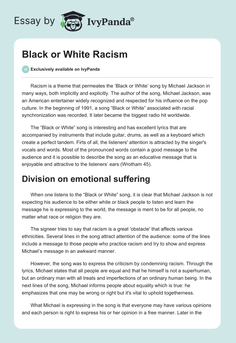 Black or White Racism. Page 1