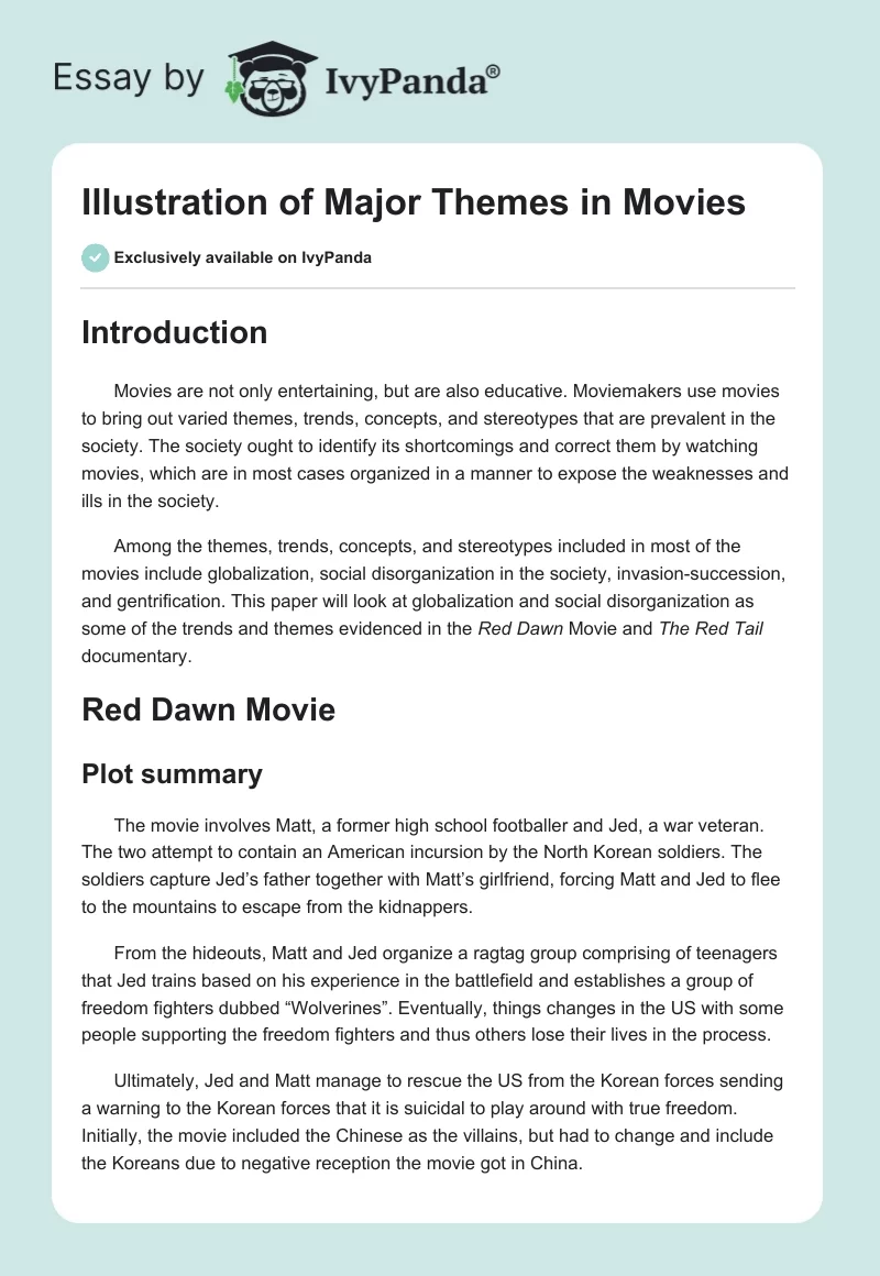 Illustration of Major Themes in Movies. Page 1