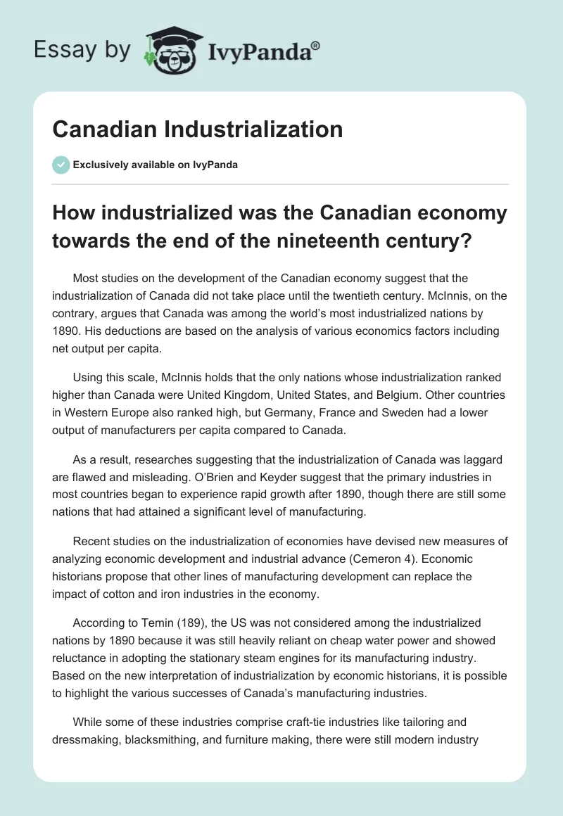 Canadian Industrialization. Page 1