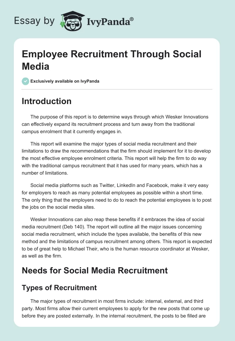 Employee Recruitment Through Social Media. Page 1