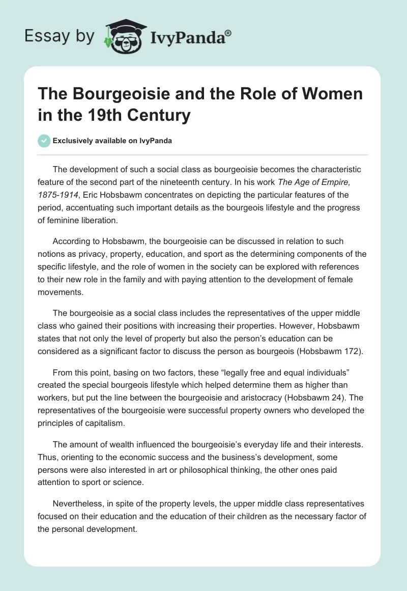 The Bourgeoisie and the Role of Women in the 19th Century. Page 1
