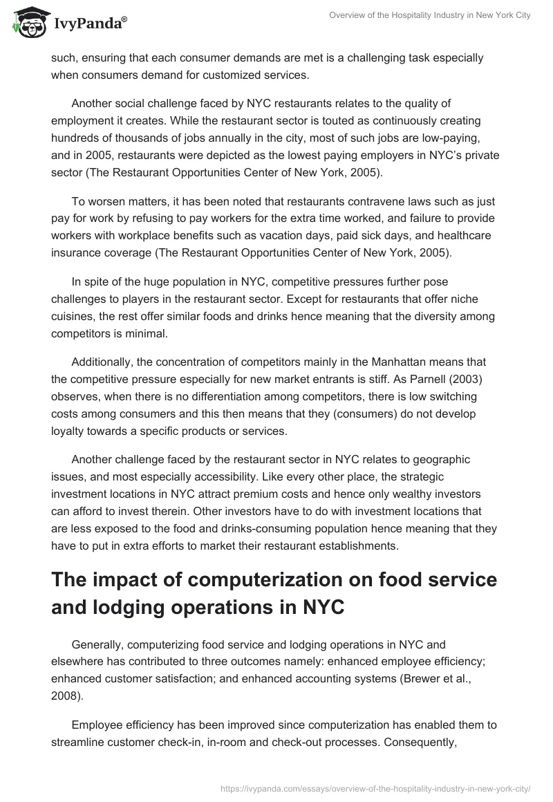 Overview of the Hospitality Industry in New York City. Page 2