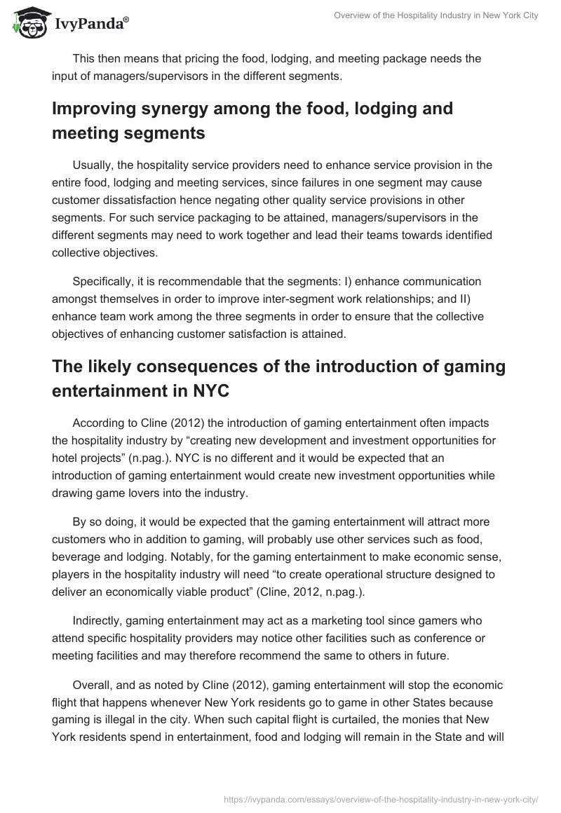 Overview of the Hospitality Industry in New York City. Page 4
