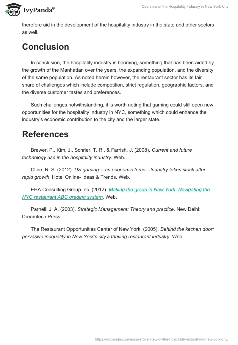 Overview of the Hospitality Industry in New York City. Page 5
