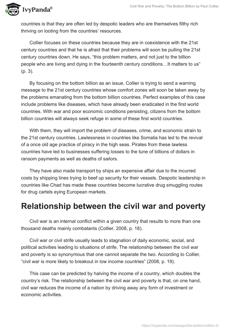 Civil War and Poverty: "The Bottom Billion" by Paul Collier. Page 2