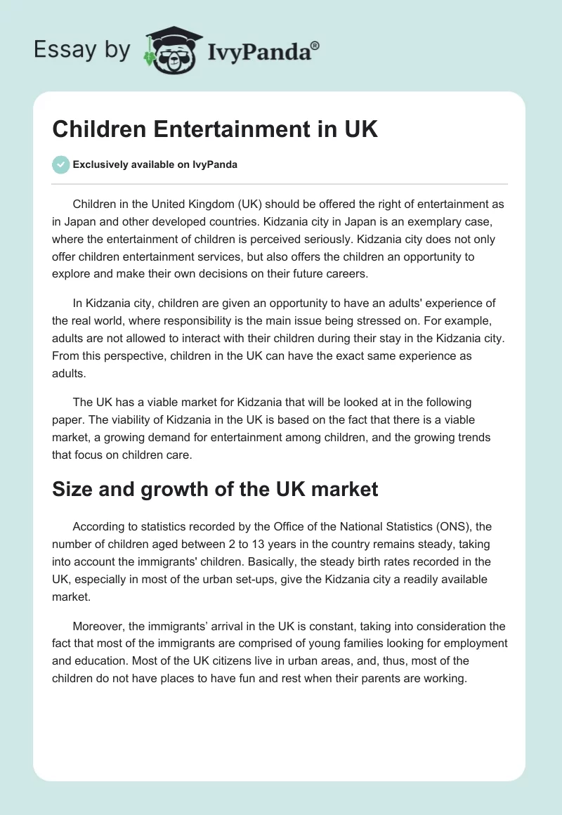 Children Entertainment in UK. Page 1