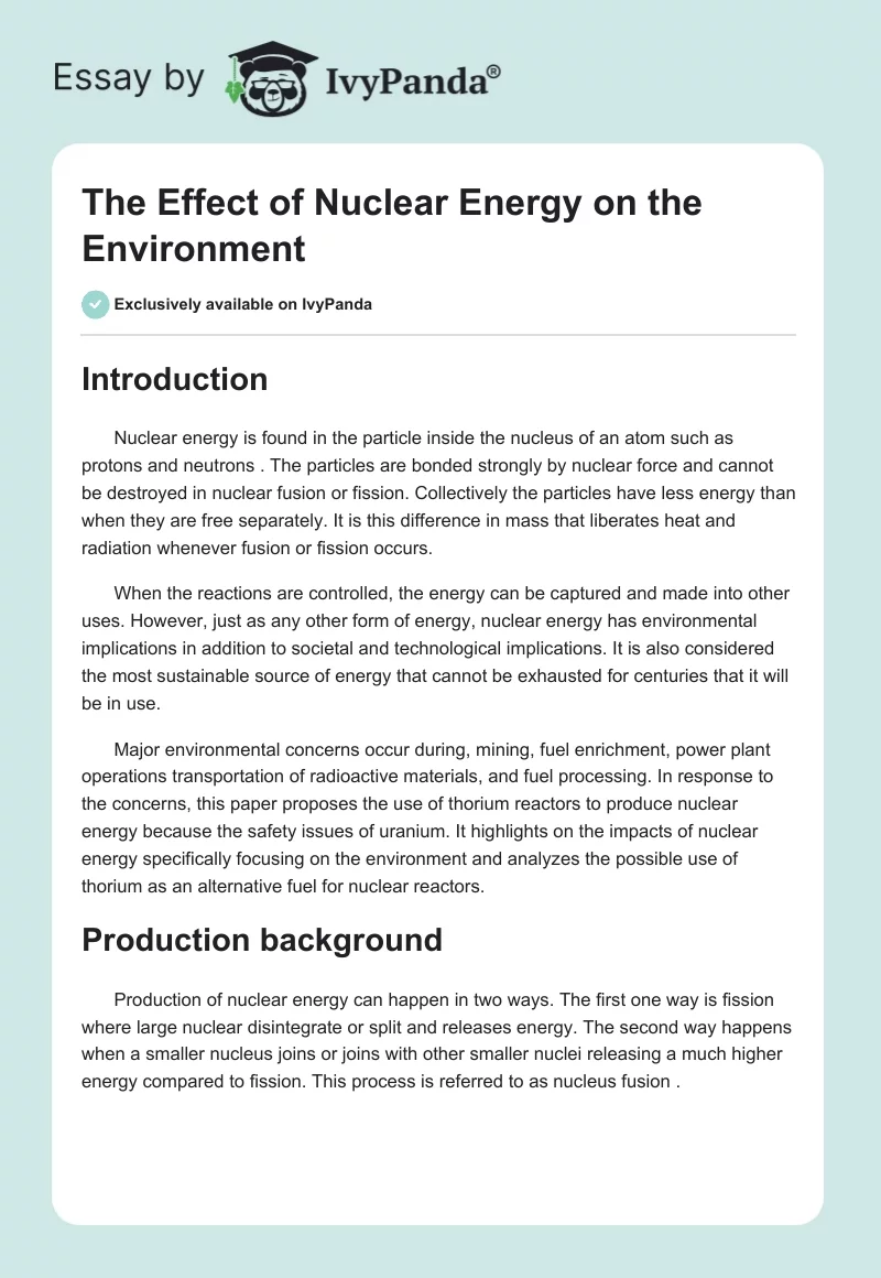 The Effect of Nuclear Energy on the Environment. Page 1