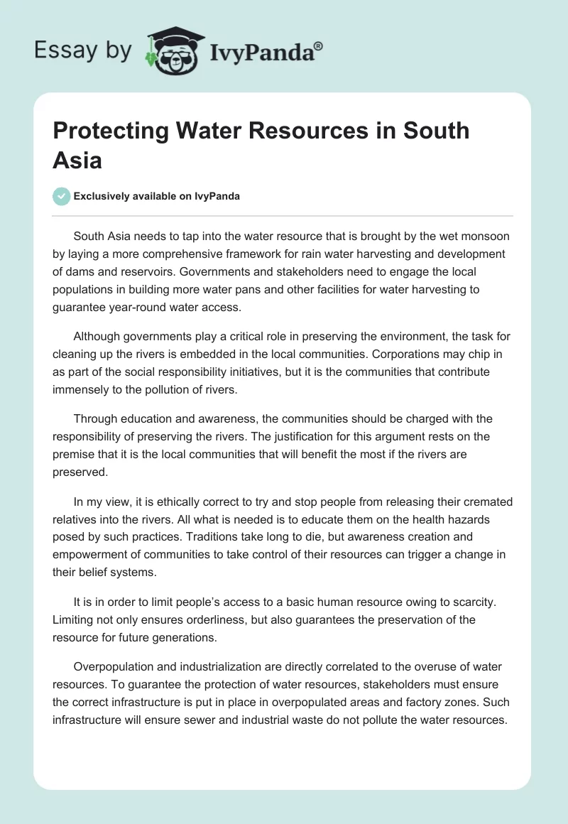 Protecting Water Resources in South Asia. Page 1