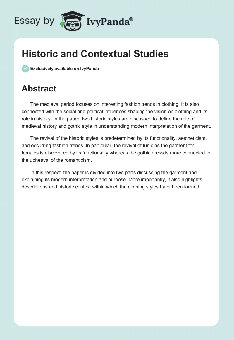 Historic and Contextual Studies. Page 1