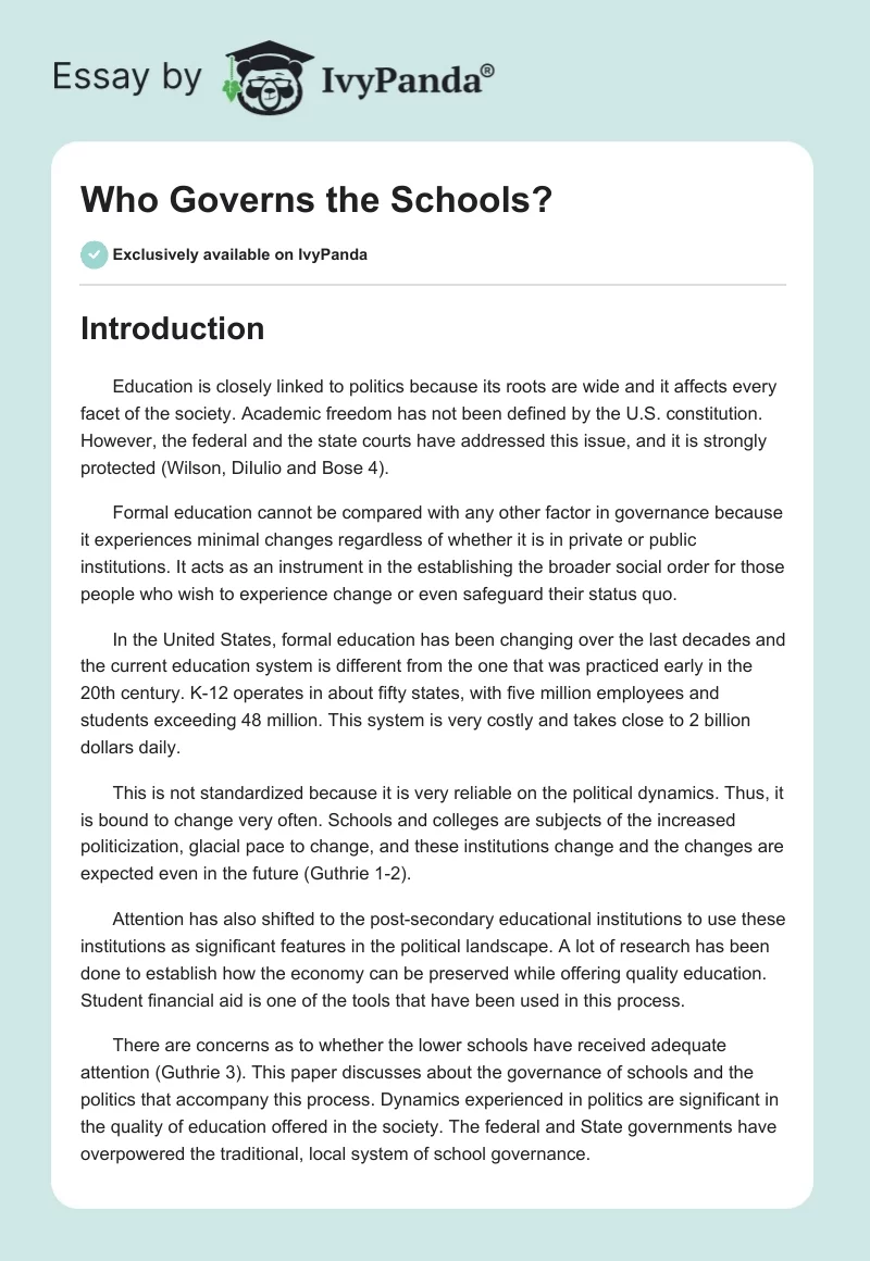 Who Governs the Schools?. Page 1