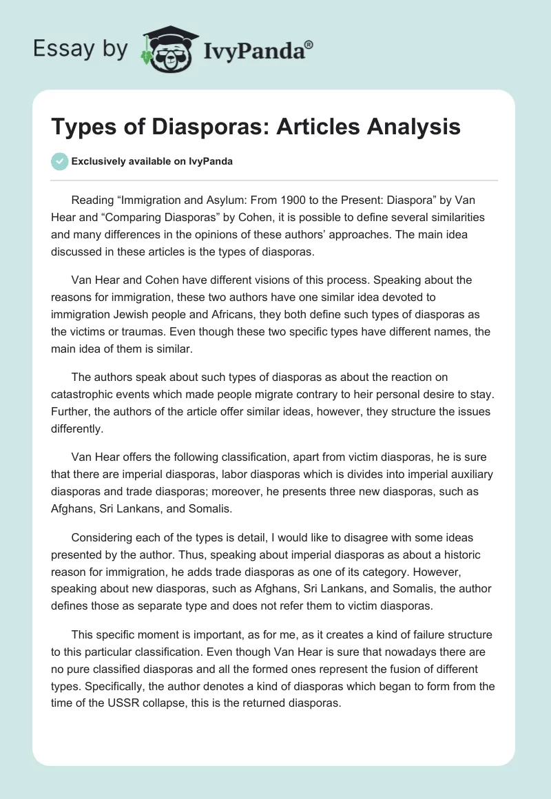 Types of Diasporas: Articles Analysis. Page 1
