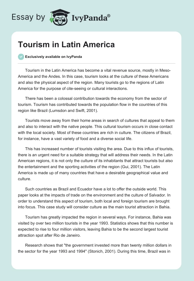 Tourism in Latin America. Page 1