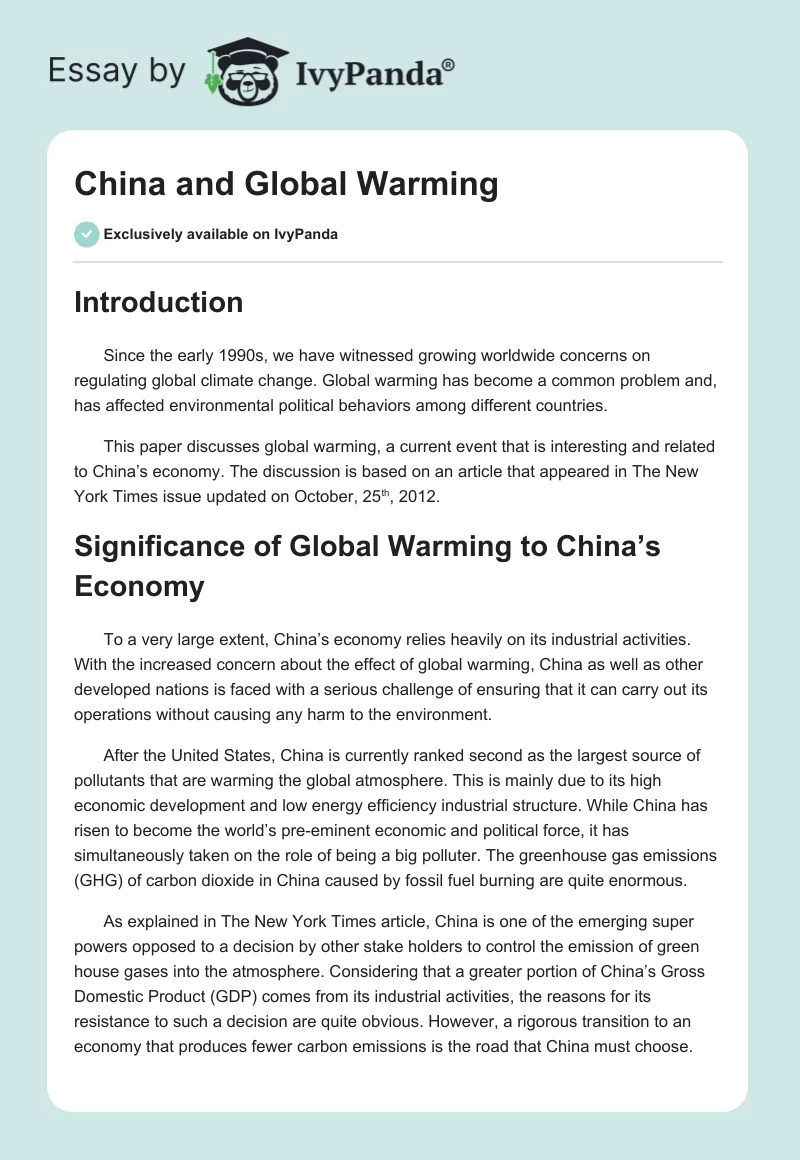 China and Global Warming. Page 1