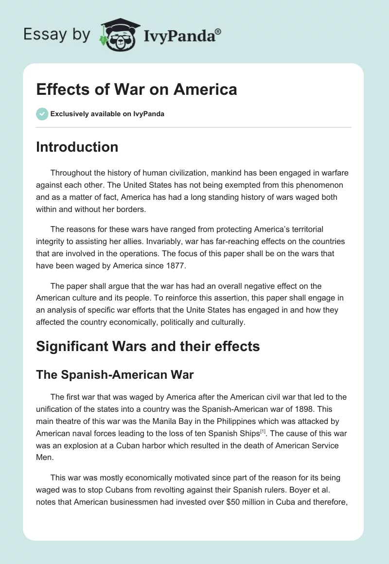 Effects of War on America. Page 1