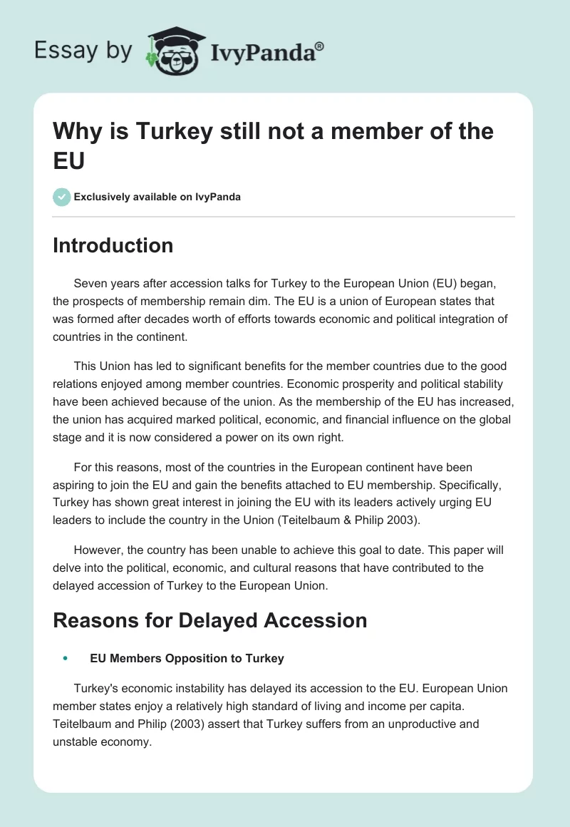 Why is Turkey still not a member of the EU. Page 1