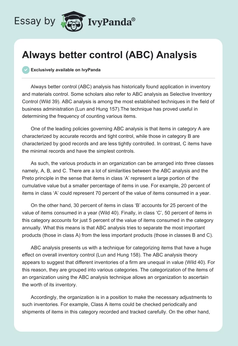 Always better control (ABC) Analysis. Page 1