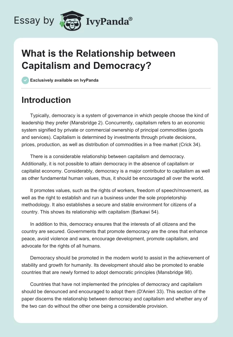 What Is the Relationship Between Capitalism and Democracy?. Page 1