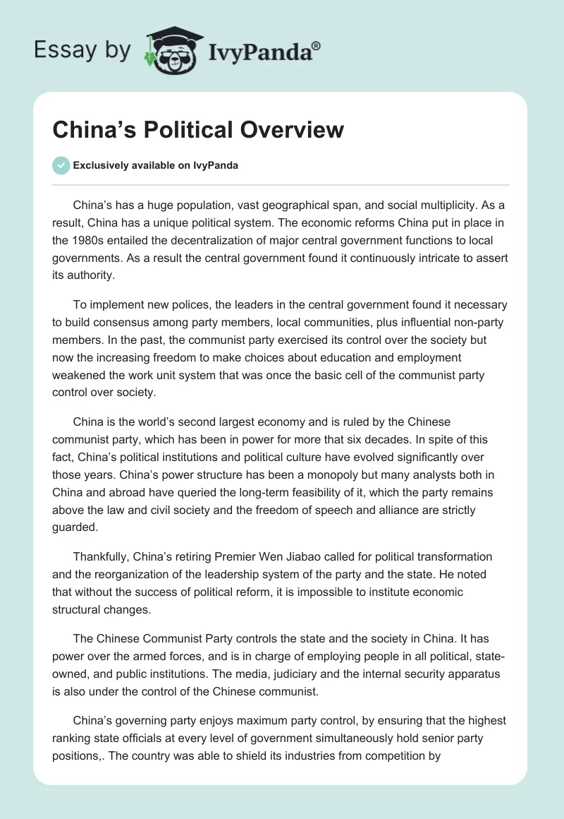 China’s Political Overview. Page 1