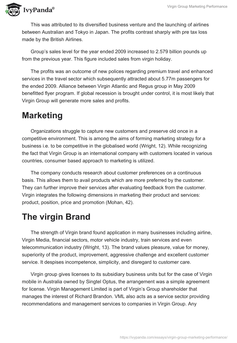 Virgin Group Marketing Performance. Page 3