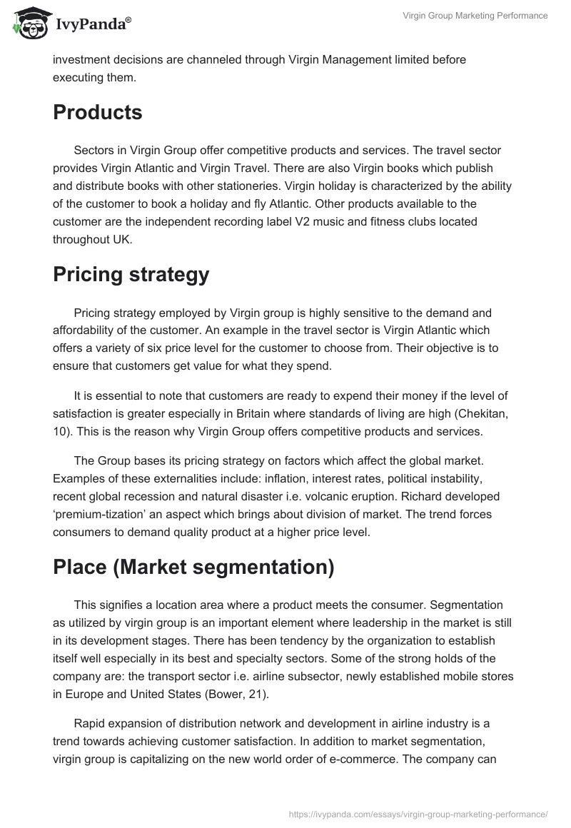 Virgin Group Marketing Performance. Page 4