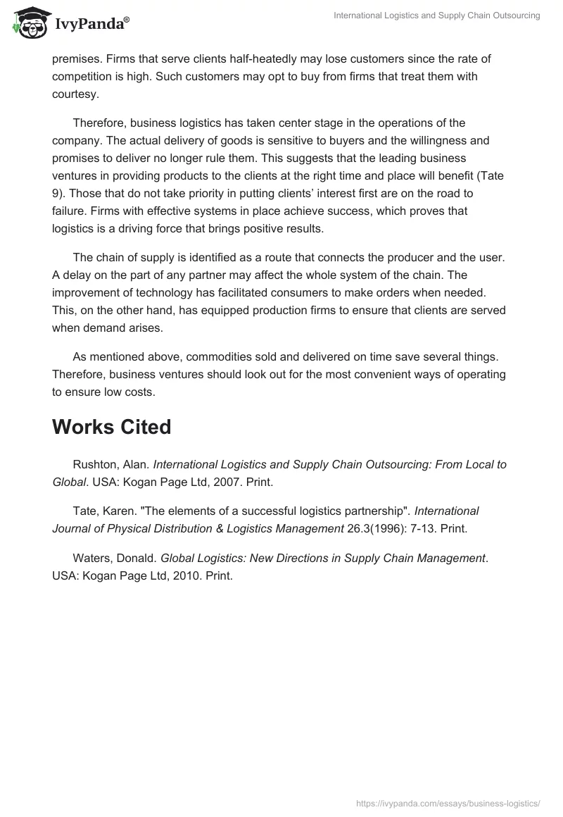 International Logistics and Supply Chain Outsourcing. Page 2