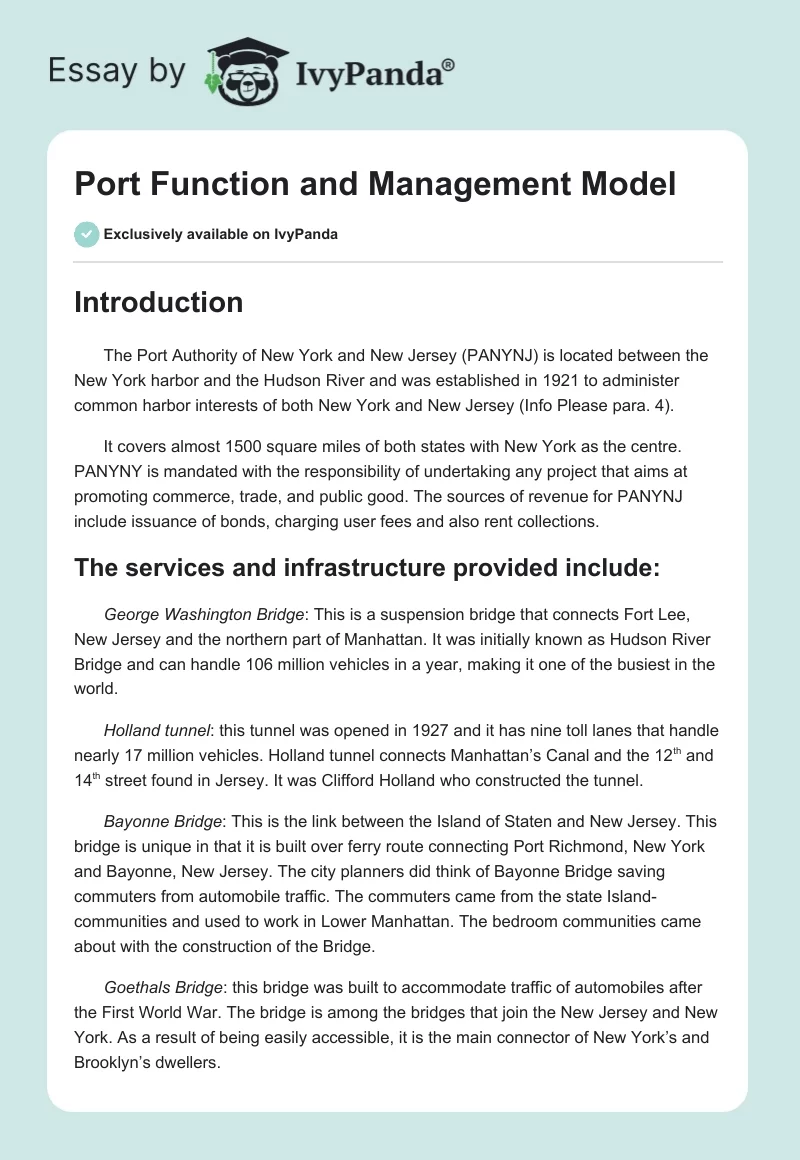 Port Function and Management Model. Page 1