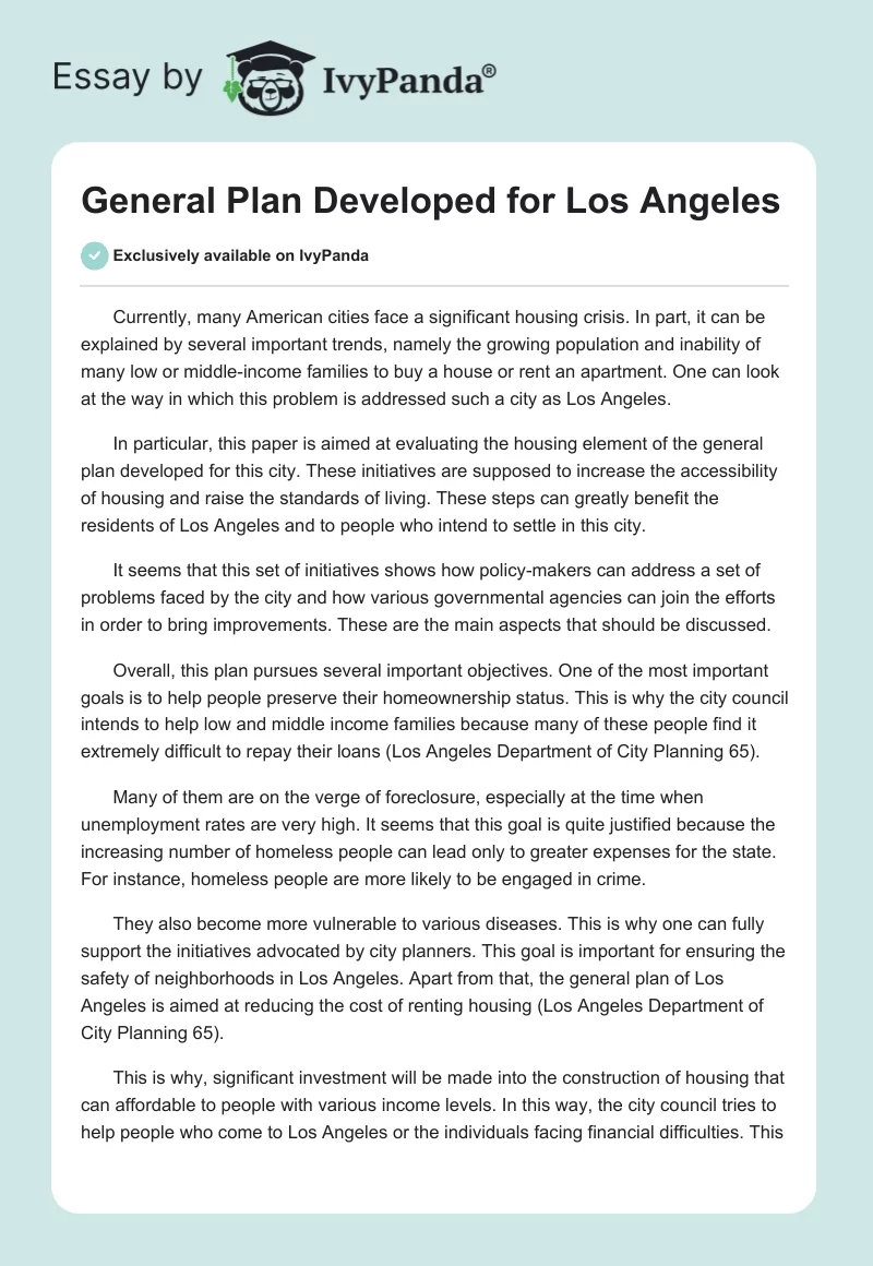 General Plan Developed for Los Angeles. Page 1