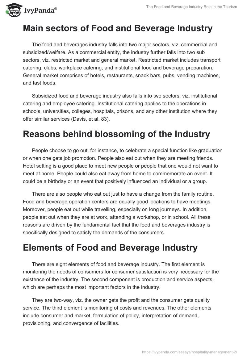 The Food and Beverage Industry Role in the Tourism. Page 2