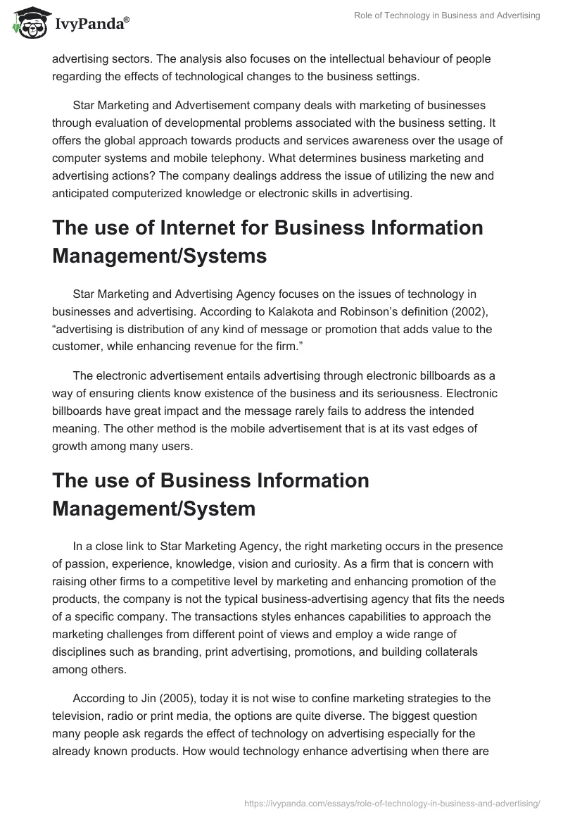 Role of Technology in Business and Advertising. Page 2