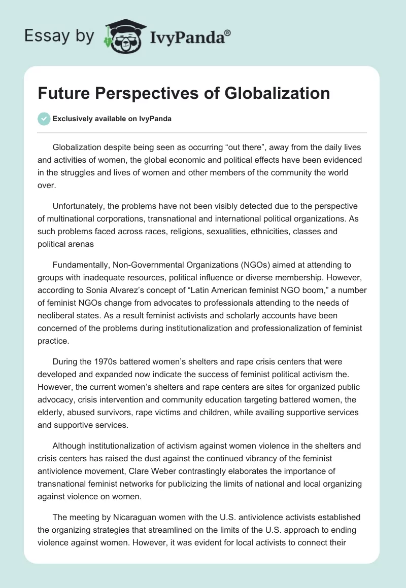 Future Perspectives of Globalization. Page 1