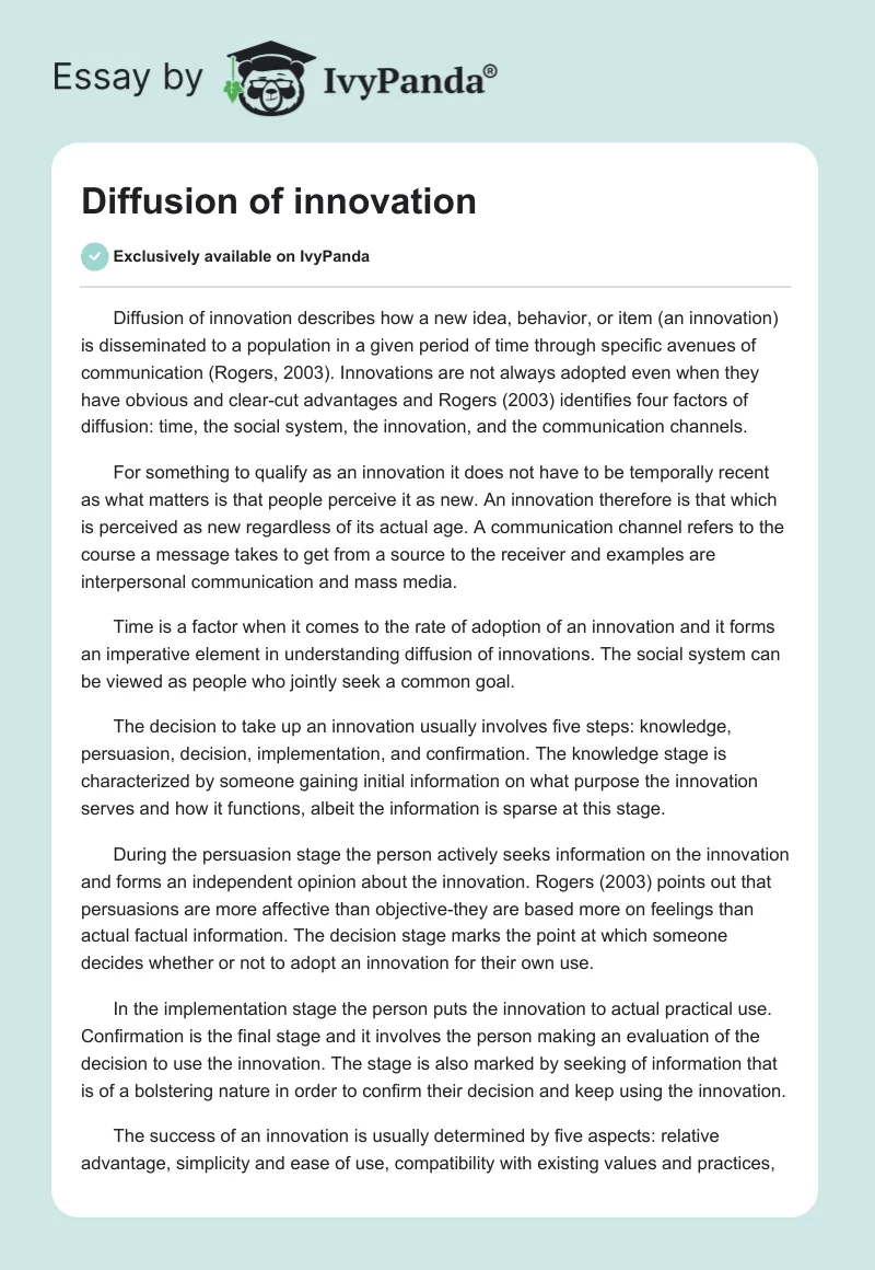 Diffusion of innovation. Page 1
