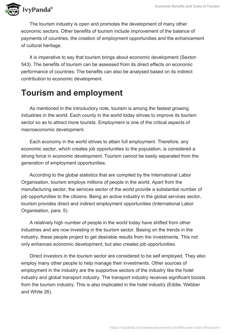 Economic Benefits and Costs of Tourism. Page 2