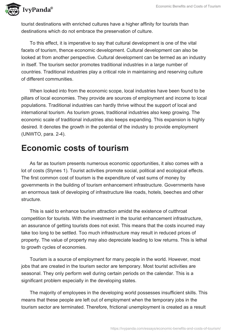 Economic Benefits and Costs of Tourism. Page 4