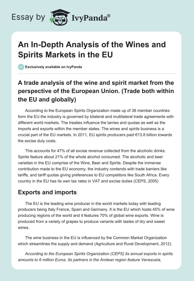 An In-Depth Analysis of the Wines and Spirits Markets in the EU. Page 1