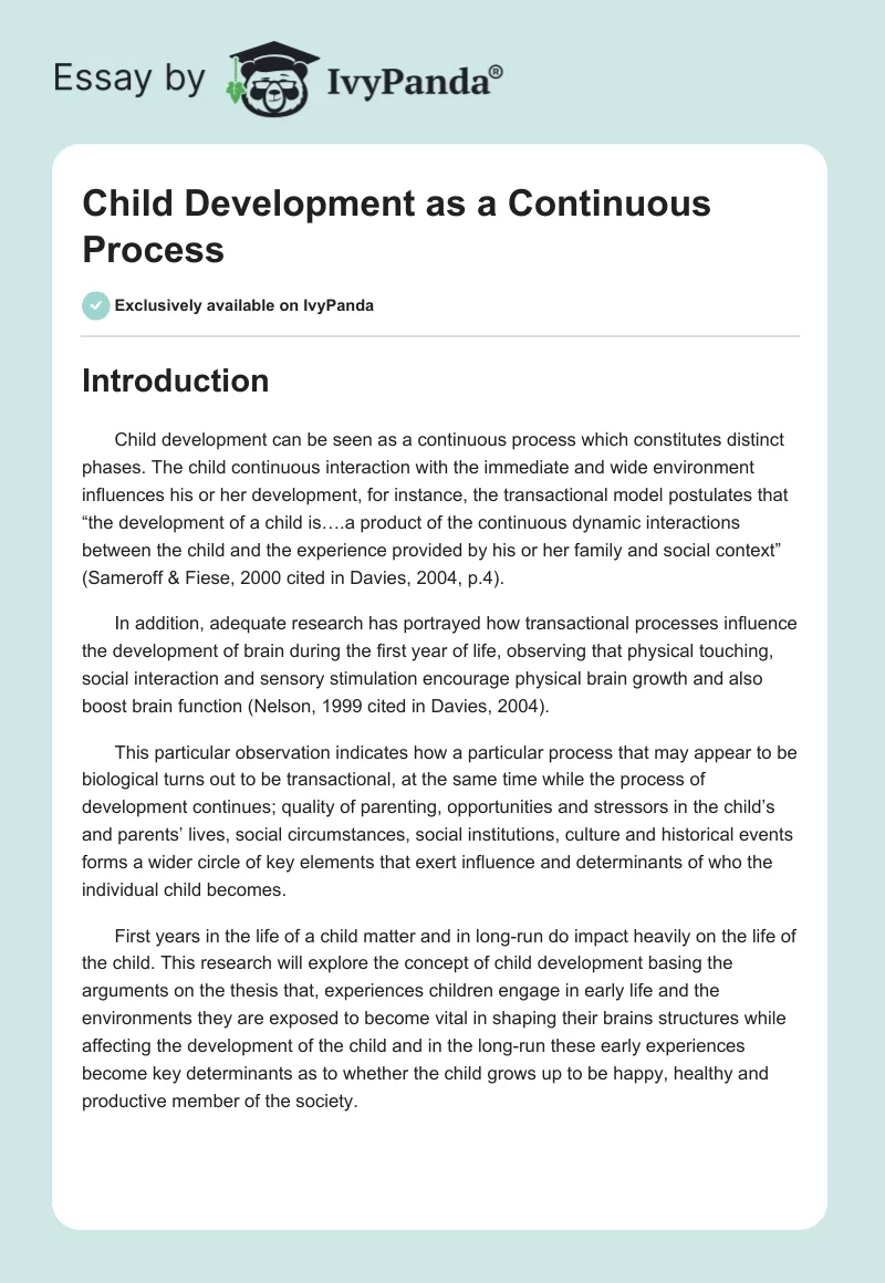 Child Development as a Continuous Process. Page 1