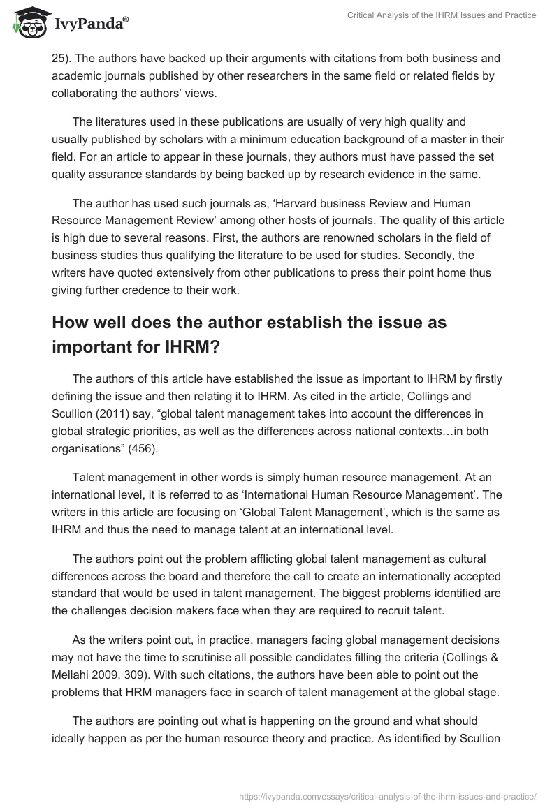 Critical Analysis of the IHRM Issues and Practice. Page 3