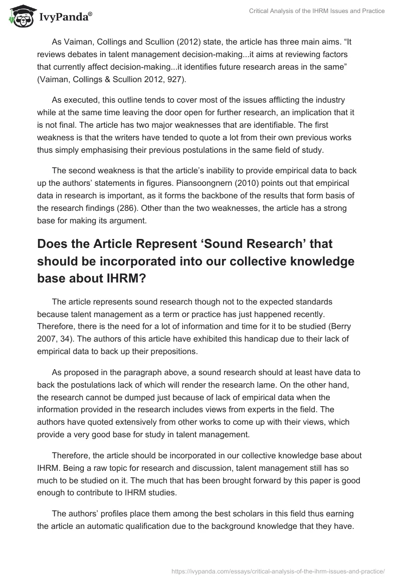 Critical Analysis of the IHRM Issues and Practice. Page 5