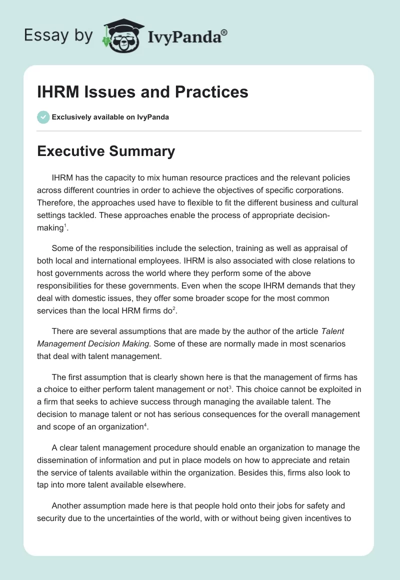 IHRM Issues and Practices. Page 1