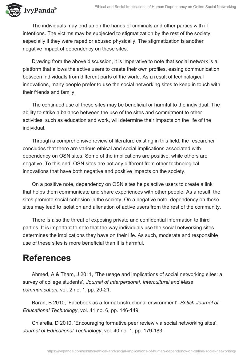 Ethical and Social Implications of Human Dependency on Online Social Networking. Page 5
