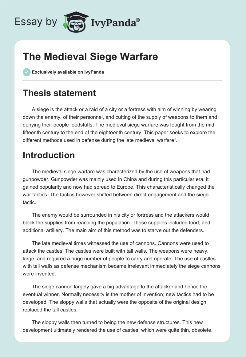 The Medieval Siege Warfare. Page 1