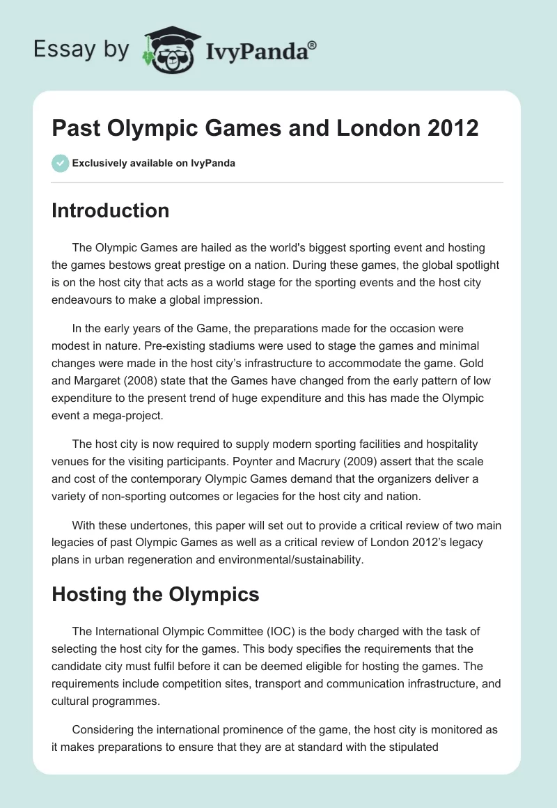 Past Olympic Games and London 2012. Page 1
