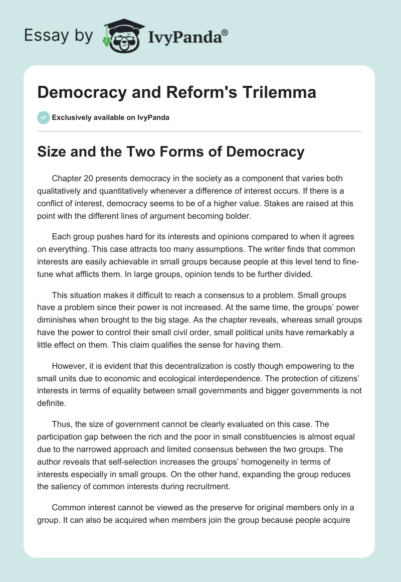 Democracy and Reform's Trilemma. Page 1