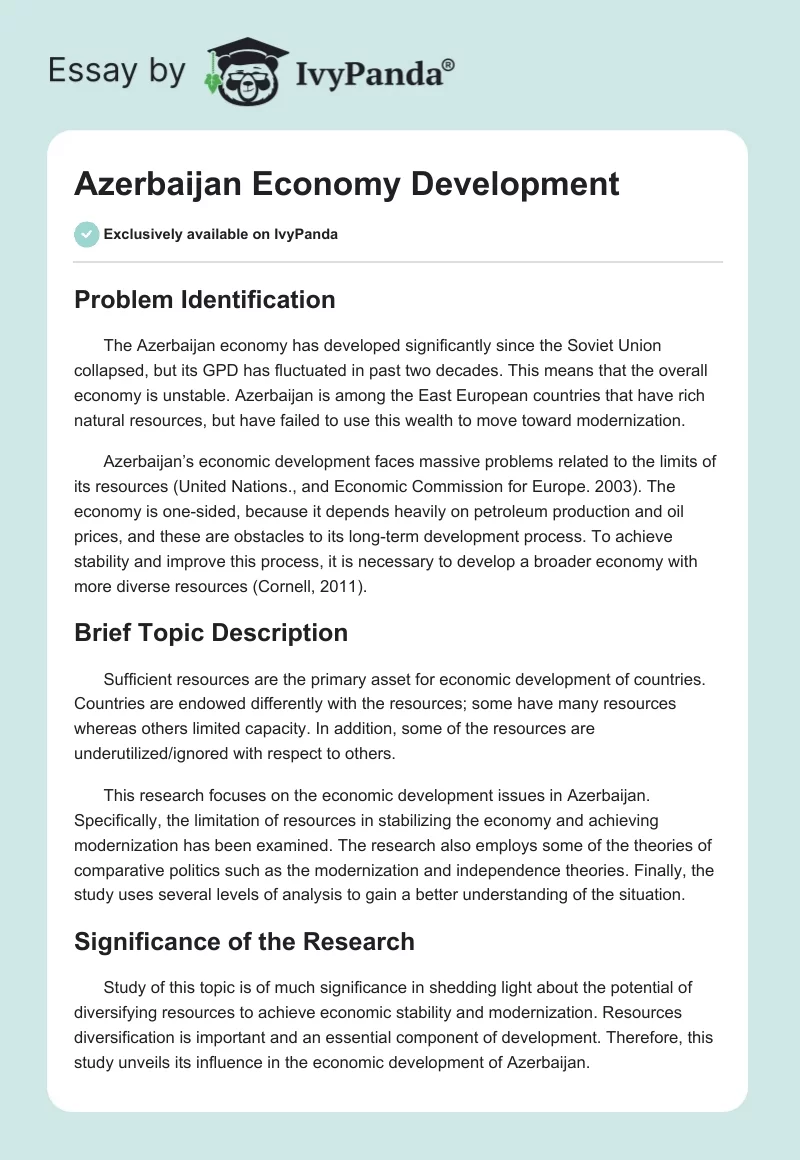 Azerbaijan Economy Development. Page 1