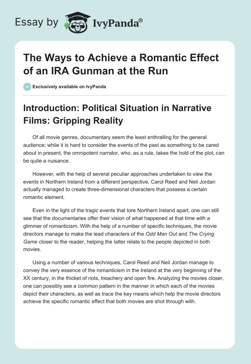 The Ways to Achieve a Romantic Effect of an IRA Gunman at the Run. Page 1