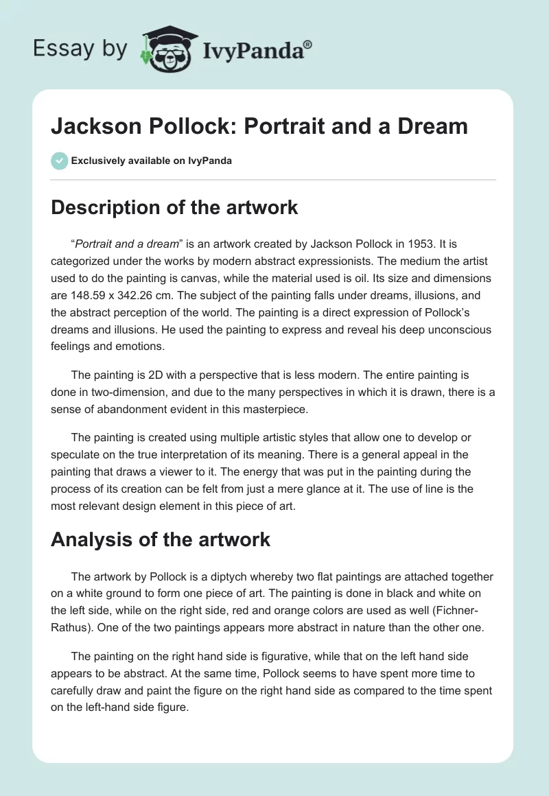 Jackson Pollock: Portrait and a Dream. Page 1