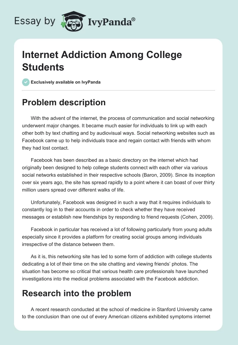 Internet Addiction Among College Students. Page 1