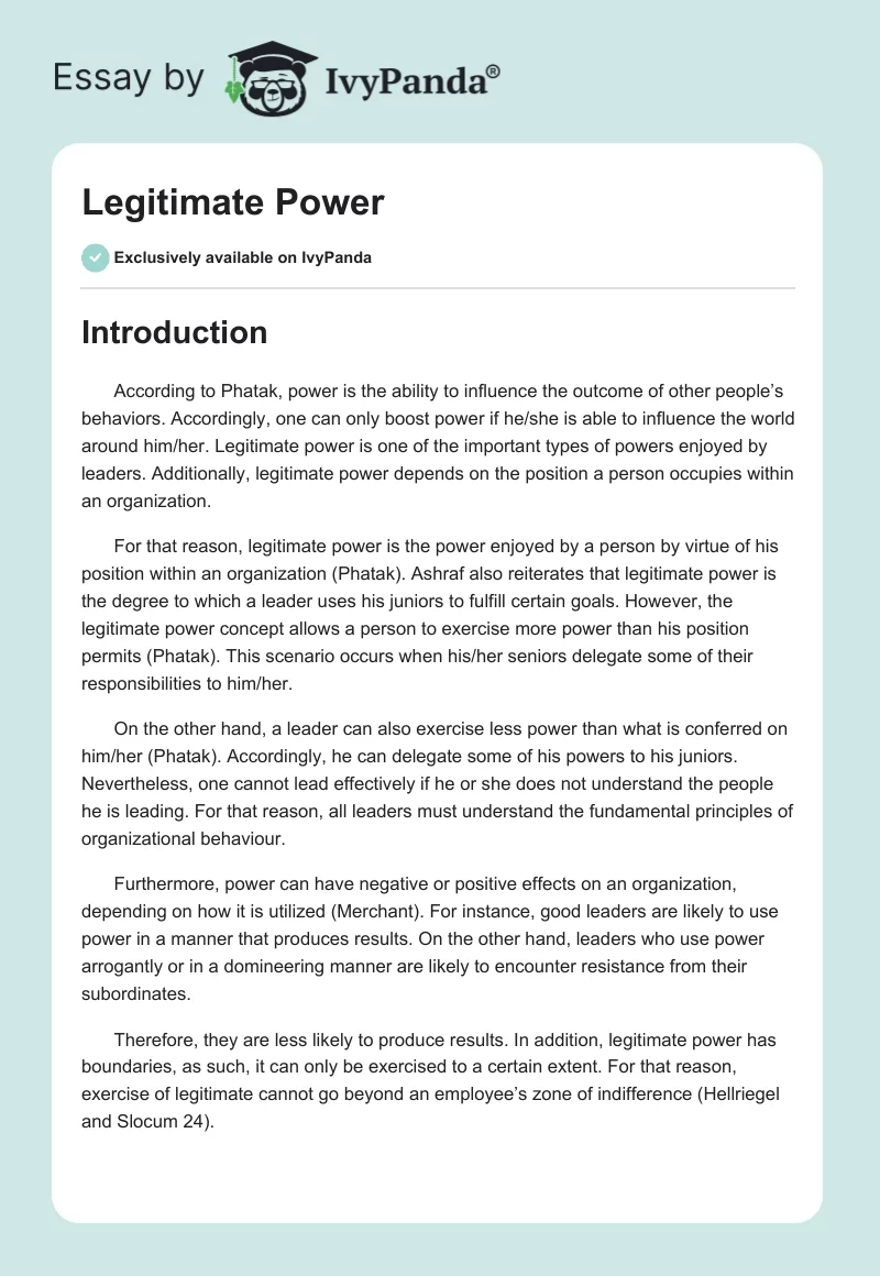 Legitimate Power. Page 1
