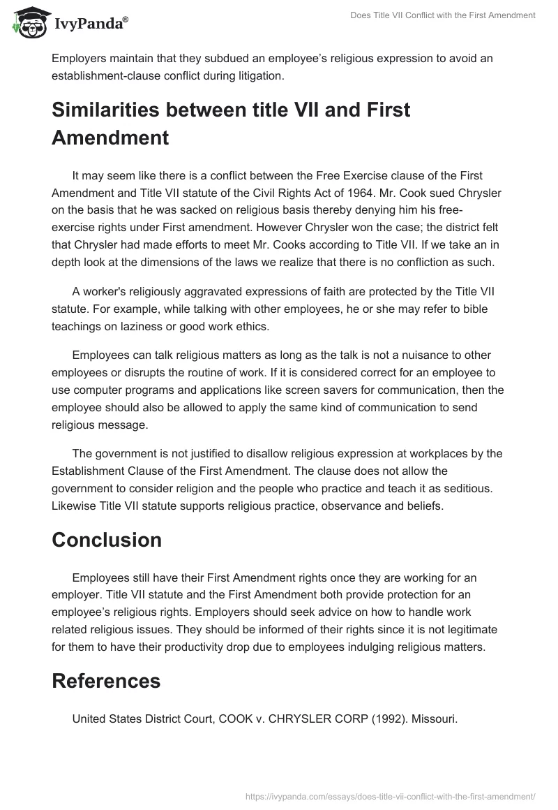 Does Title VII Conflict With the First Amendment. Page 2