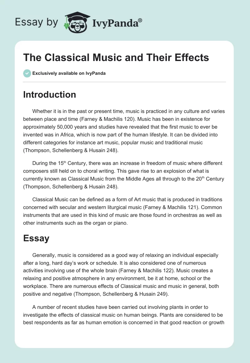 The Classical Music and Their Effects. Page 1